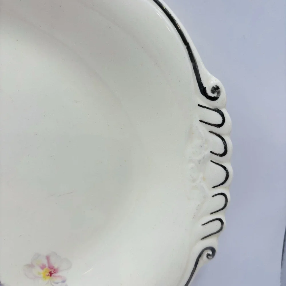 Vintage Homer Laughlin Floral Oval Serving Bowl‎ Silver Trim USA 11.5